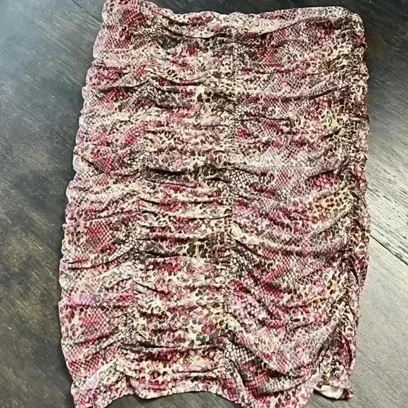 Bebe Ruched Mesh Midi Skirt, Pink Multi Snake Print, Lined, Size XL. NWT! - Picture 6 of 15